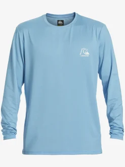 Quiksilver Heritage Heather Long Sleeve Upf 50 Surf Tee Azure Blue New
