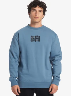 Quiksilver No Control Crew Fleece Crew Neck Sweatshirt Aegean Blue Sale