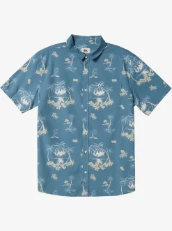 Quiksilver Palm Spritz Short Sleeve Woven Shirt Agean Blue Palm Spritz Online