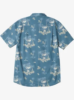 Quiksilver Palm Spritz Short Sleeve Woven Shirt Agean Blue Palm Spritz Online