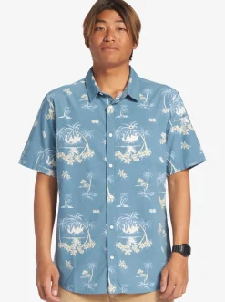 Quiksilver Palm Spritz Short Sleeve Woven Shirt Agean Blue Palm Spritz Online