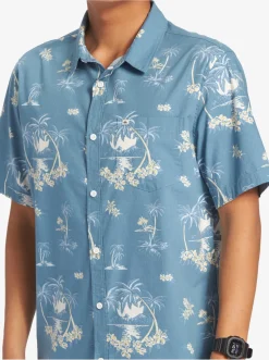 Quiksilver Palm Spritz Short Sleeve Woven Shirt Agean Blue Palm Spritz Online
