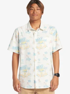 Quiksilver Palm Spritz Short Sleeve Woven Shirt Snow White Palm Spritz New