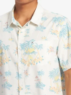 Quiksilver Palm Spritz Short Sleeve Woven Shirt Snow White Palm Spritz New