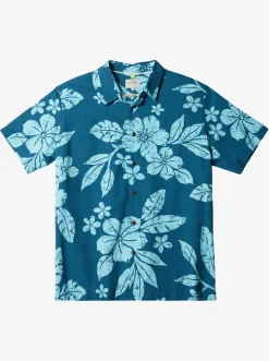 Quiksilver Waterman Aqua Flower Short Sleeve Shirt Seaport Aqua Flowers Discount