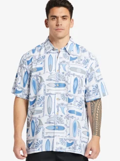 Quiksilver Waterman Long Boards Woven Shirt White Longboards Hot