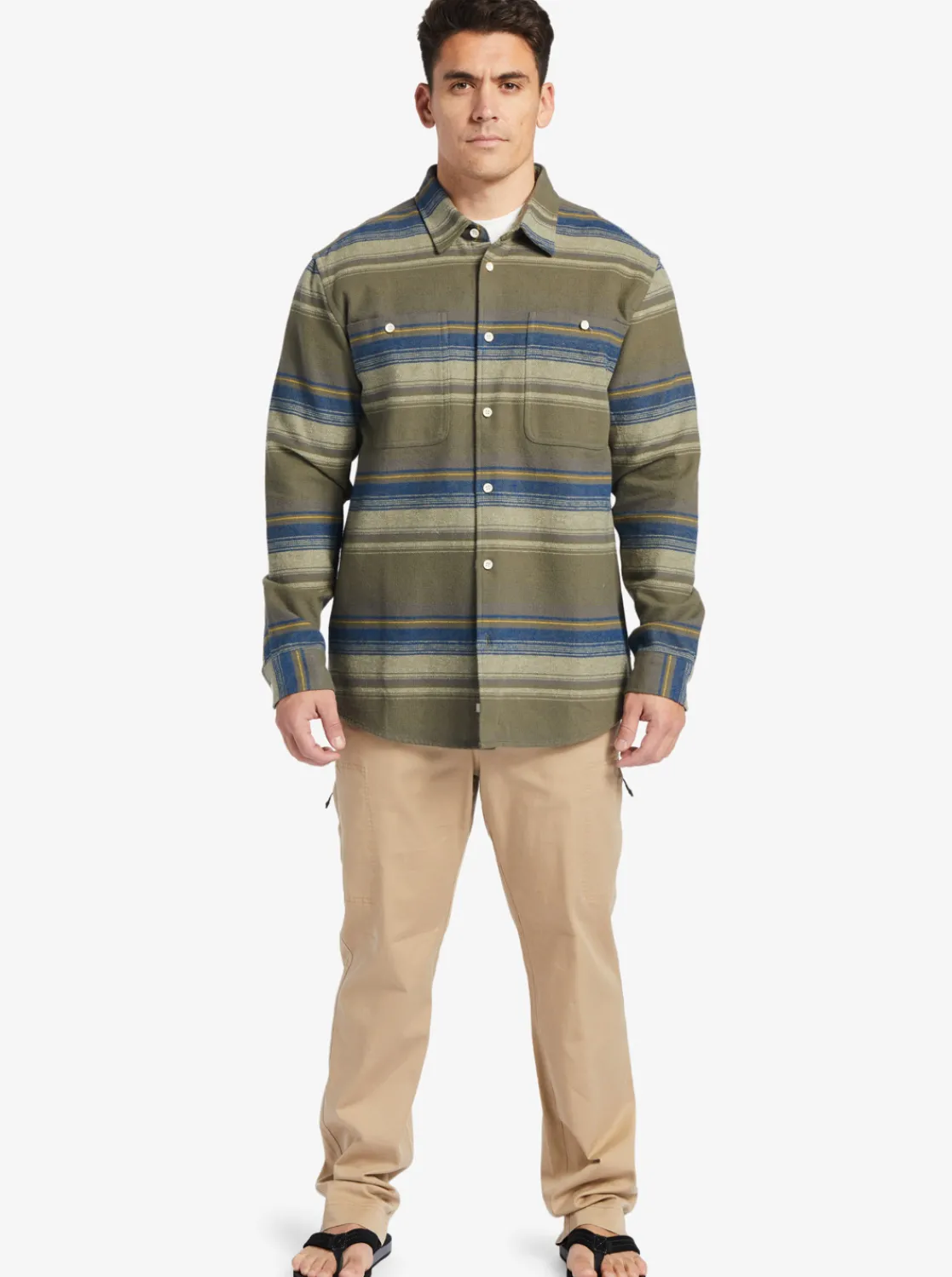 Quiksilver Waterman Lowest Tide Flannel Long Sleeve Top Dusty Olive Lowest Tide Sale